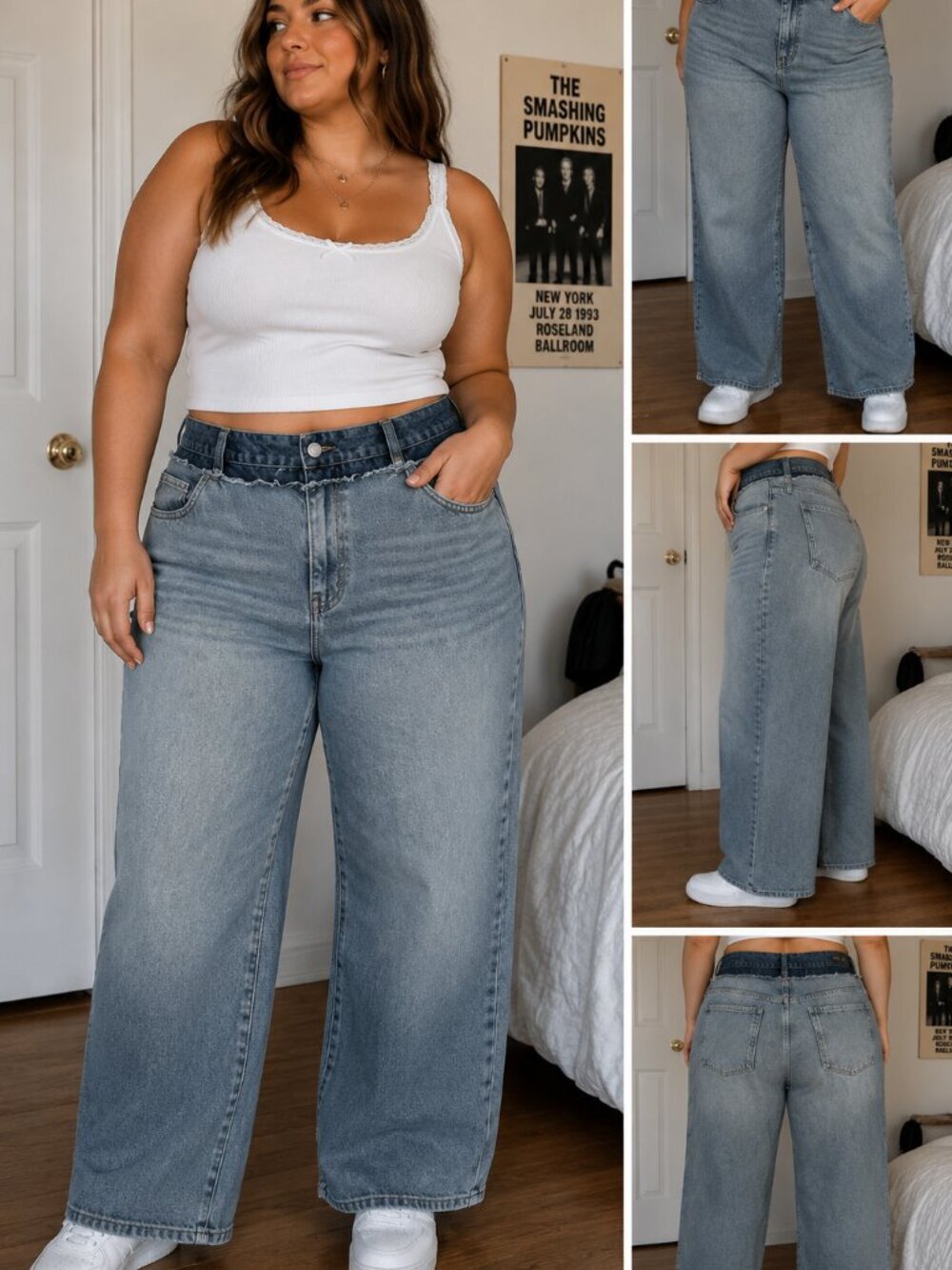 ZARA WOMAN NWT SS24 STRAIGHT-LEG DOUBLE WAISTBAND HIGH RISE JEANS 14 1889/053
